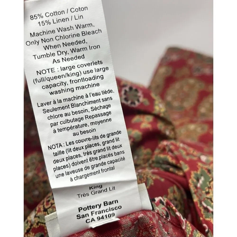 NEW Pottery Barn Greta Bhotah Red Paisley King Duvet Cover Linen Cotton Blend
